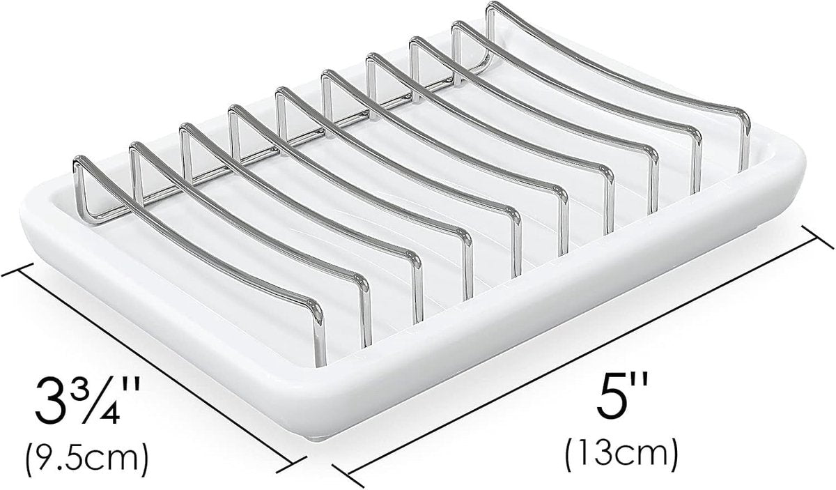 Soap Dish - Soap Holder - Double-Layer Ceramic Soap Dish - Bathroom Soap Dish Made of 304 Stainless Steel - Self-Draining Soap Holder - Suitable for Bathrooms, Kitchens and Travel. - Image 5