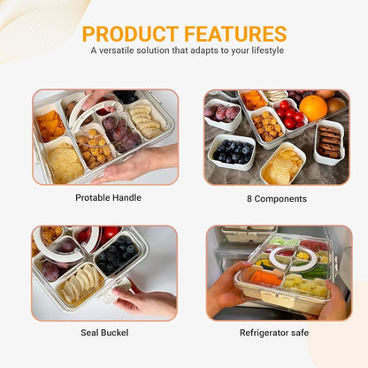 Snack Boxes - Divided trays with lids and handles - Transparent snack boxes for fruit, snacks, sweets and nuts - Ideal for parties and picnics (pack of 2) - Image 2