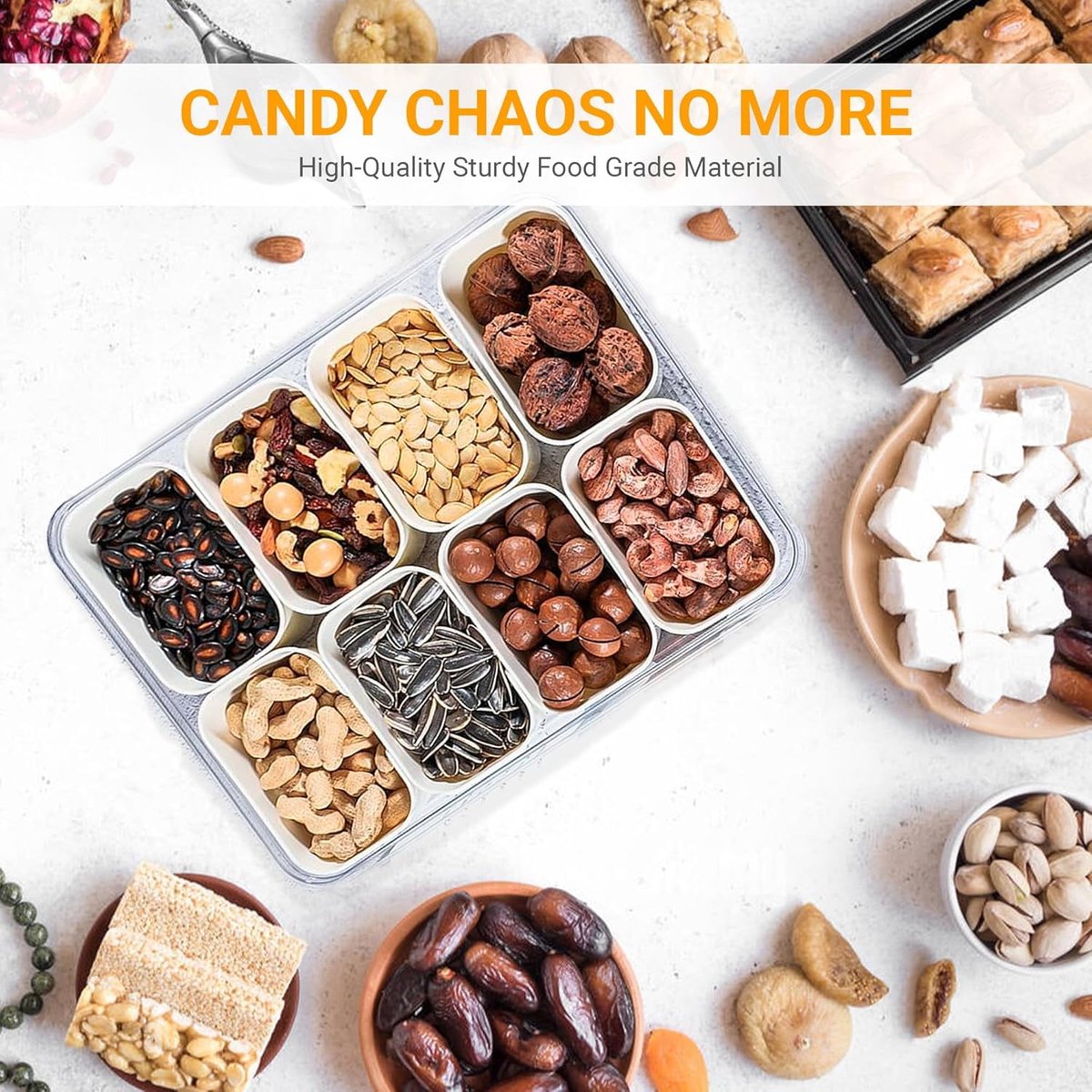 Snack Boxes - Divided trays with lids and handles - Transparent snack boxes for fruit, snacks, sweets and nuts - Ideal for parties and picnics (pack of 2) - Image 3