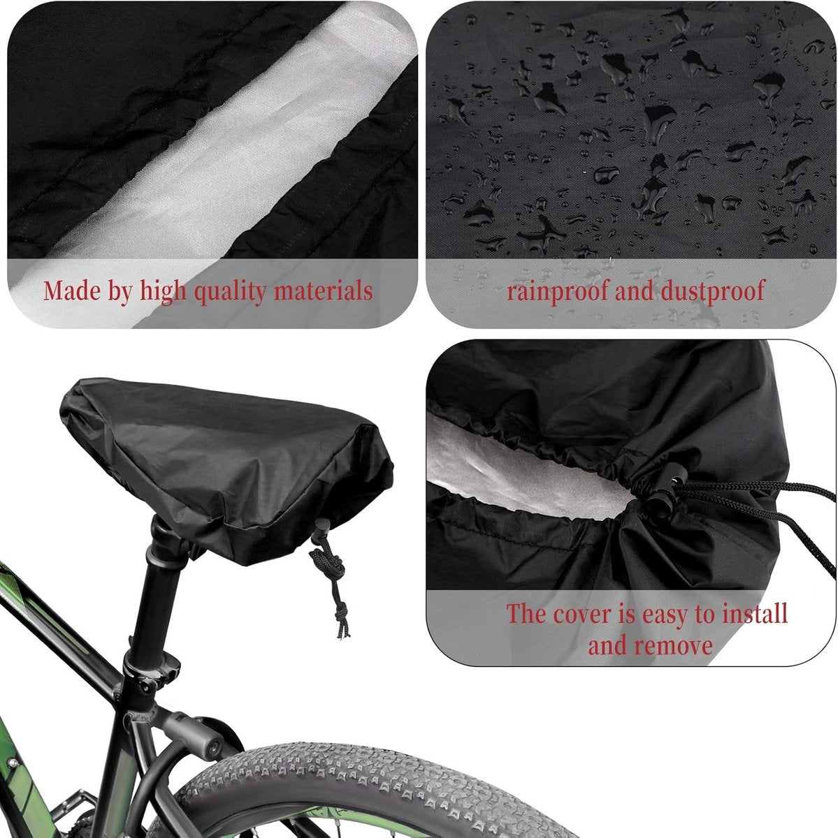 Waterproof Bicycle Saddle Cover with Drawstring - Black - Universal Size 24x27 cm - Protects Against Rain & Dirt - Image 7