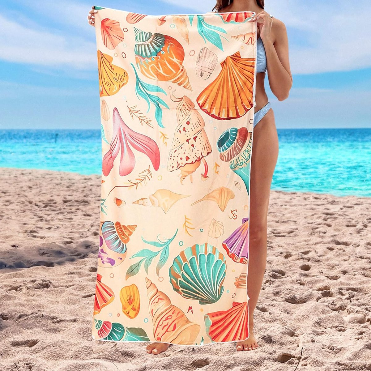Beach Towel - 2-in-1 Foldable Beach Towel Backpack - Printed Bath Towel - Convertible Beach Mat & Carry Bag - Perfect Companion for Camping, Yoga & Travel（Shell） - Image 3
