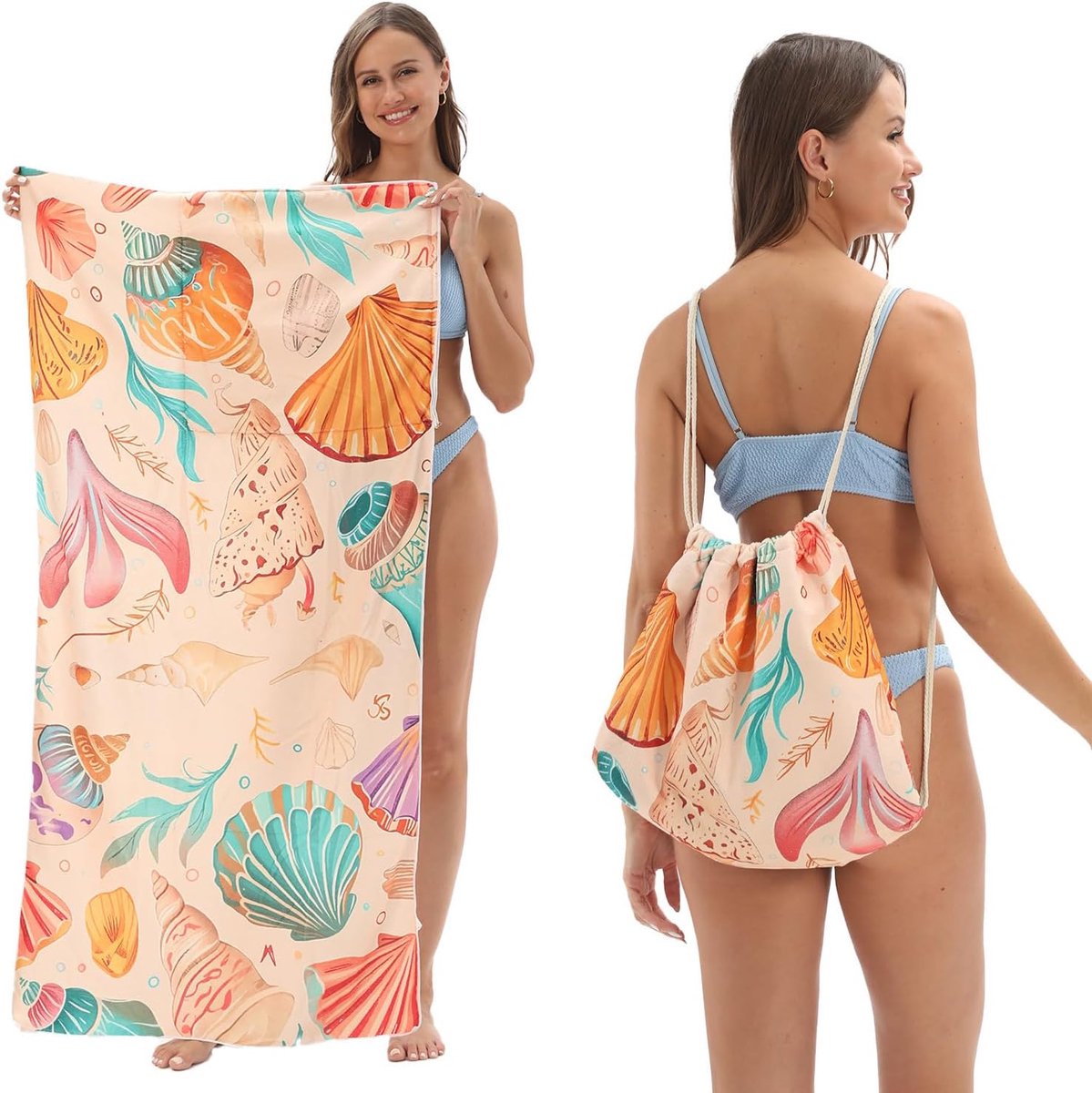 Beach Towel - 2-in-1 Foldable Beach Towel Backpack - Printed Bath Towel - Convertible Beach Mat & Carry Bag - Perfect Companion for Camping, Yoga & Travel（Shell） - Image 5