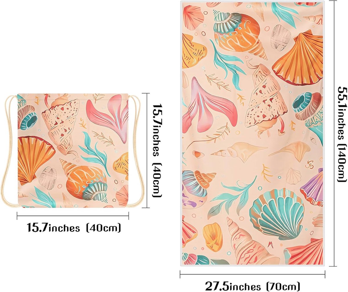 Beach Towel - 2-in-1 Foldable Beach Towel Backpack - Printed Bath Towel - Convertible Beach Mat & Carry Bag - Perfect Companion for Camping, Yoga & Travel（Shell） - Image 6