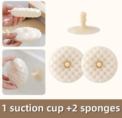 Double-Sided Dishwashing Brush - Sponge Brush with Suction Cup - 1 Base + 2 Refillable Sponges - Scratch-Free Kitchen Brush - Beige - Image 6