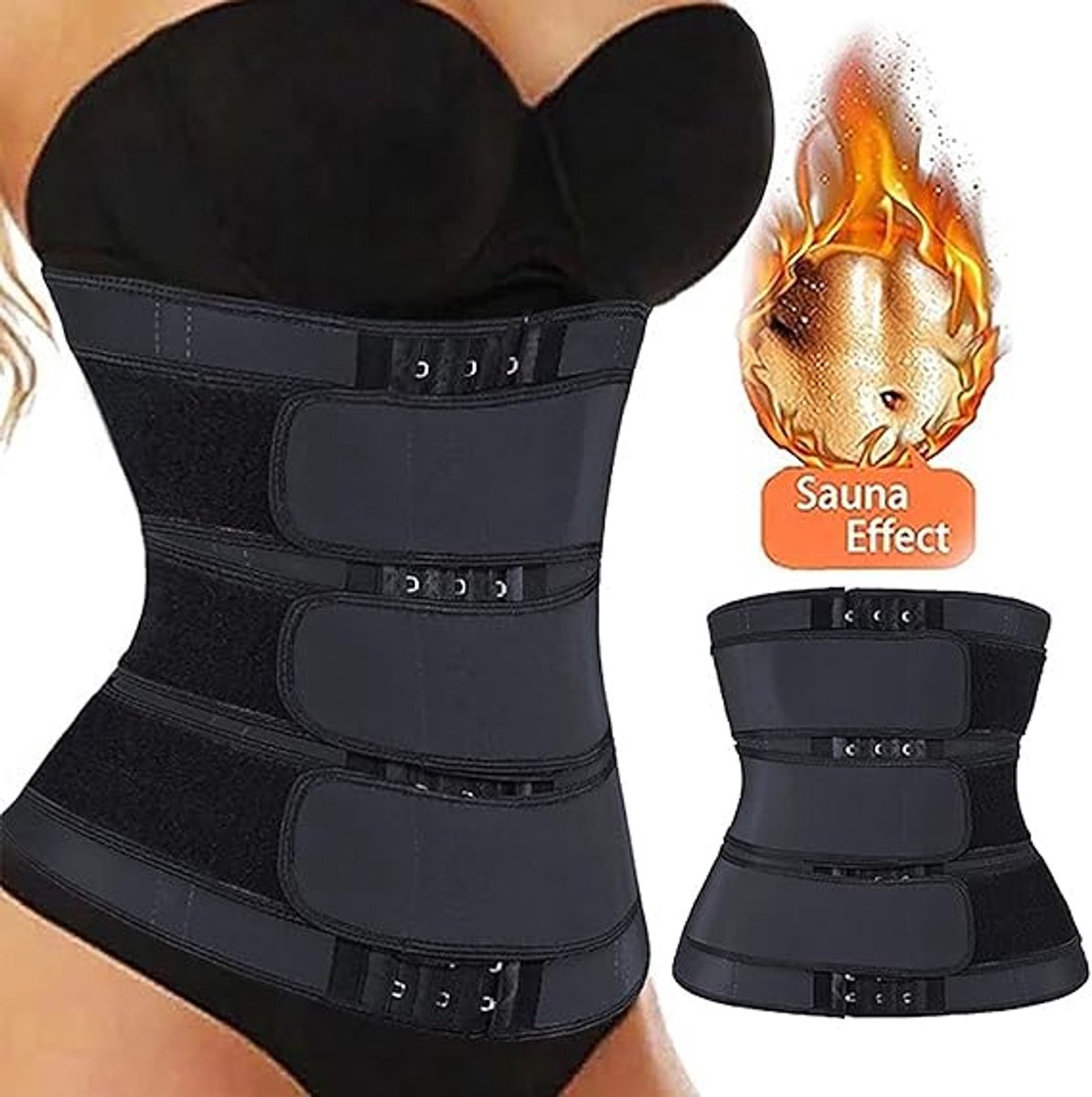 Women Sweat Reducer Training Belt - Sweatband - Waist Trainer - Slimming Belly Band - 3-Row Closure & Breathable Material - Extended Sizes (S to 6XL) - Black, XL - Image 4