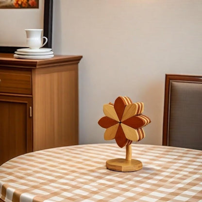 Coasters - Heat-insulating coasters - Wooden heat-insulating bowl mats - Set of coasters with floral motif - including stand - 5-piece set - Brown and natural bamboo - Image 6