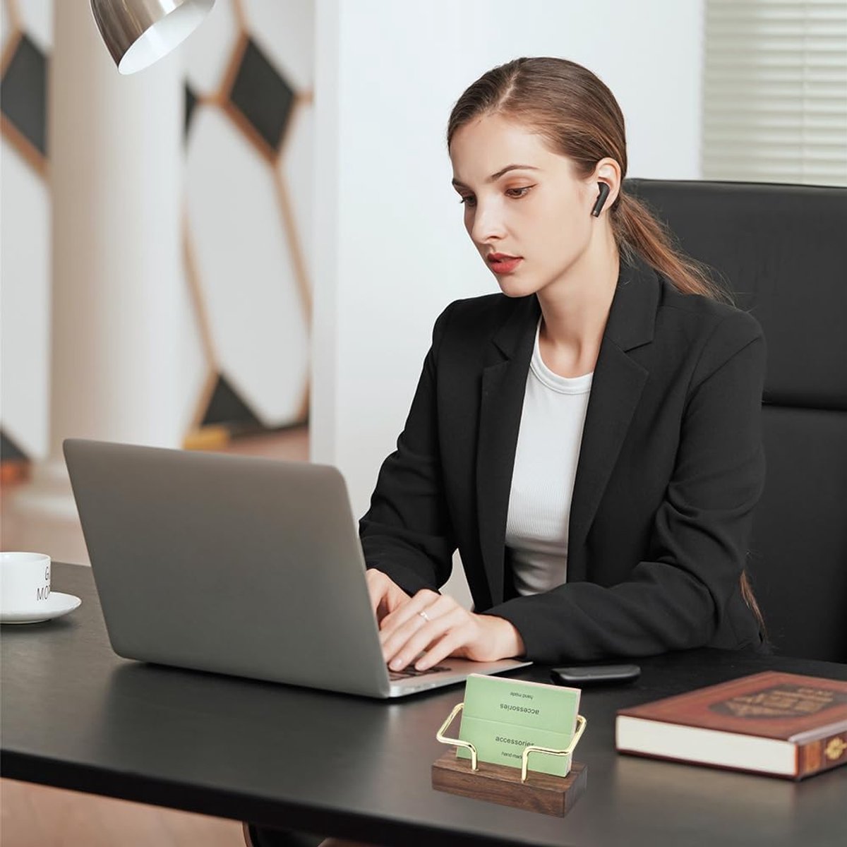 Business Card Holder - Wooden Display Rack - Desk Business Card Holder - Wooden Business Card Holder - Suitable for offices, homes, exhibition stands, receptions, events, meeting rooms and as a promotional gift.（A） - Image 3