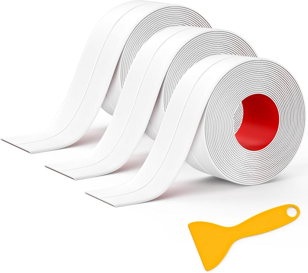 Sealing Strip - 3 Rolls - Bathtub Sealing Strip - Bathroom Sealing Tape - Waterproof Sealing Tape - Suitable for Kitchens, Washbasins, Bathtubs, Toilets and Shower Rooms - Sealing Tools Required - White
