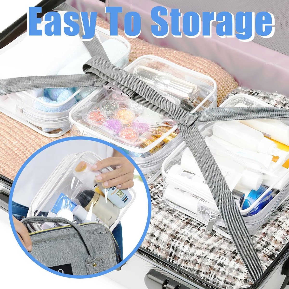 Storage Bag - 4 Pieces - Portable Storage Bag - Simple Makeup Bag - Foldable - Transparent - Image 2