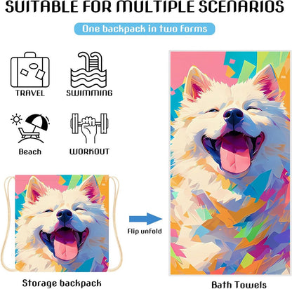 Beach Towel - 2-in-1 Foldable Beach Towel Backpack - Printed Bath Towel - Convertible Beach Mat & Carry Bag - Perfect Companion for Camping, Yoga & Travel（Pup） - Image 4