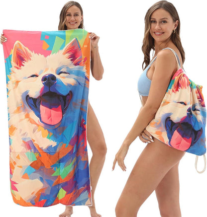 Beach Towel - 2-in-1 Foldable Beach Towel Backpack - Printed Bath Towel - Convertible Beach Mat & Carry Bag - Perfect Companion for Camping, Yoga & Travel（Pup） - Image 5