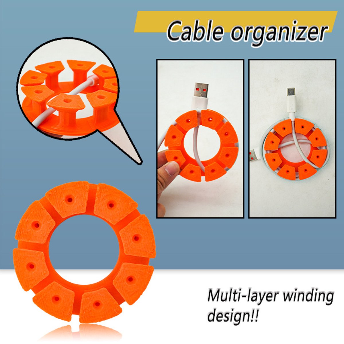 Cable Holder Set | Cable Organizer | Travel Cable Organizer – 4-pack – Cable Organizer for USB Charging Cable, HDMI Cable, Power Cord, Audio Cable & Mouse Cable – Orange - Image 3
