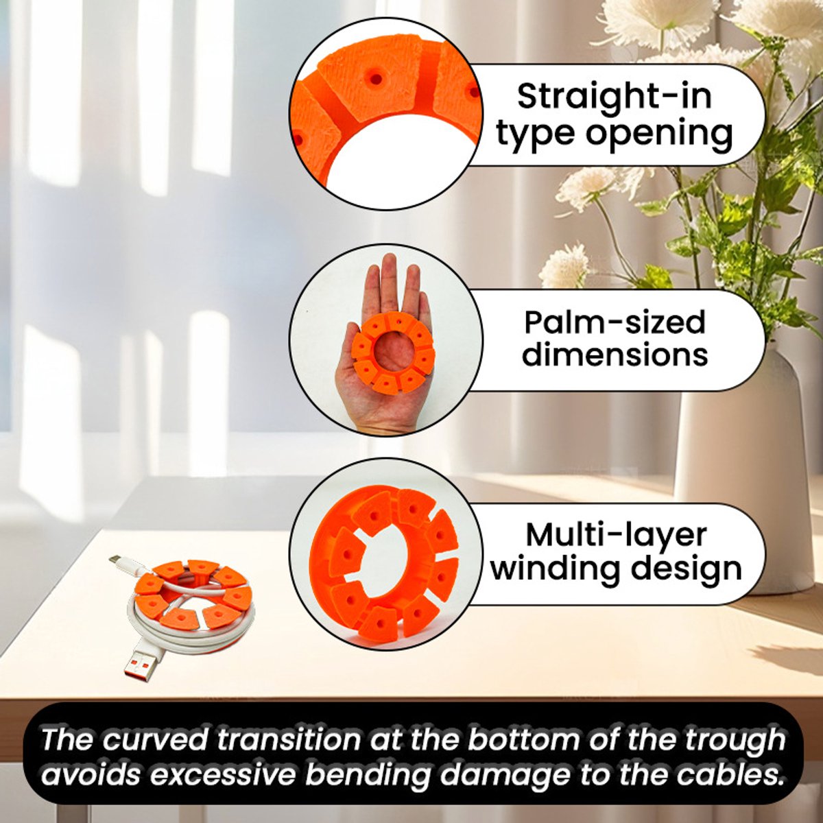 Cable Holder Set | Cable Organizer | Travel Cable Organizer – 4-pack – Cable Organizer for USB Charging Cable, HDMI Cable, Power Cord, Audio Cable & Mouse Cable – Orange - Image 5