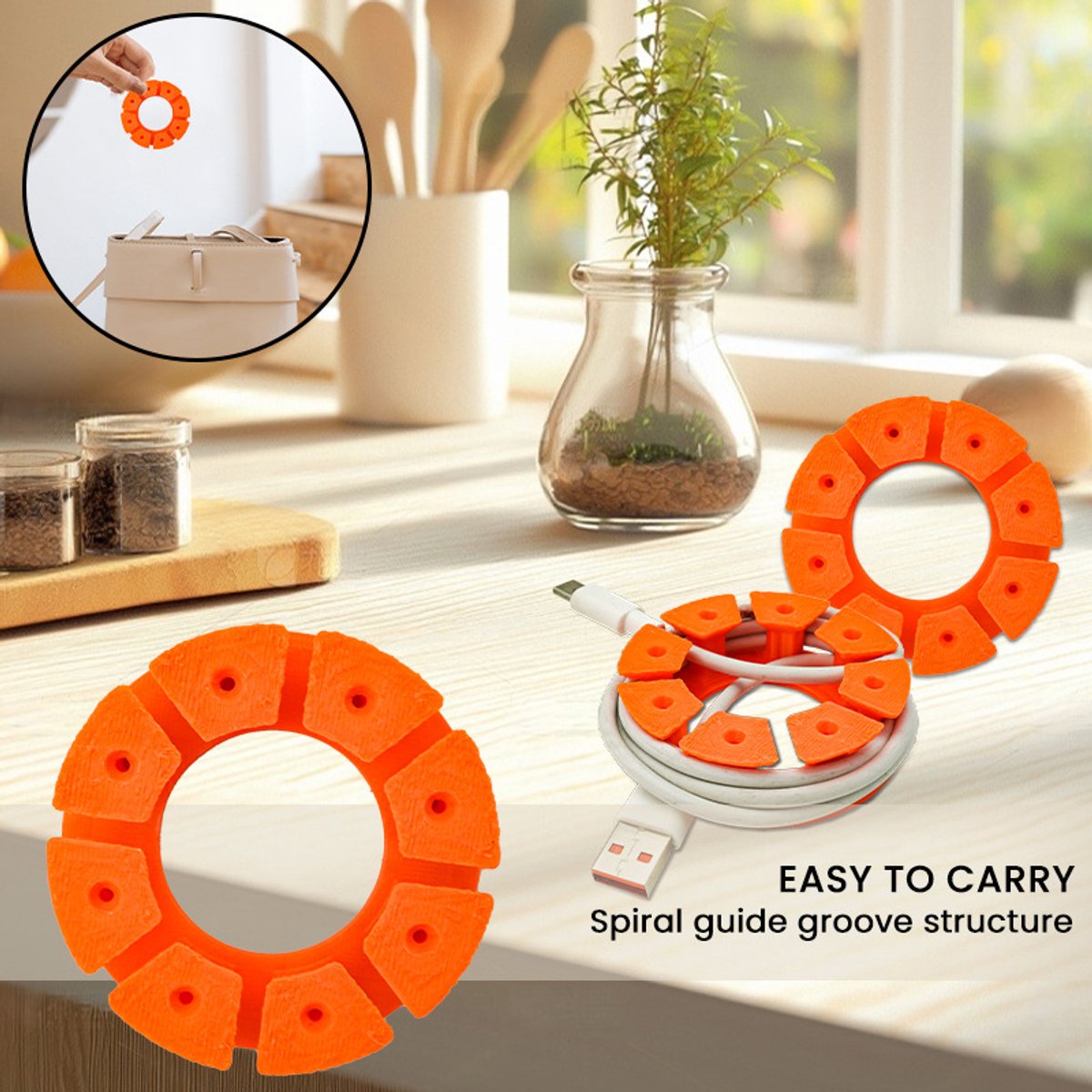 Cable Holder Set | Cable Organizer | Travel Cable Organizer – 4-pack – Cable Organizer for USB Charging Cable, HDMI Cable, Power Cord, Audio Cable & Mouse Cable – Orange - Image 7