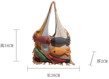 Shoulder Bag - Spacious Storage Bag - Versatile Knitted Bag - Tassel Shopping Bag - Perfect for Day Trips and Shopping - Red - Image 2