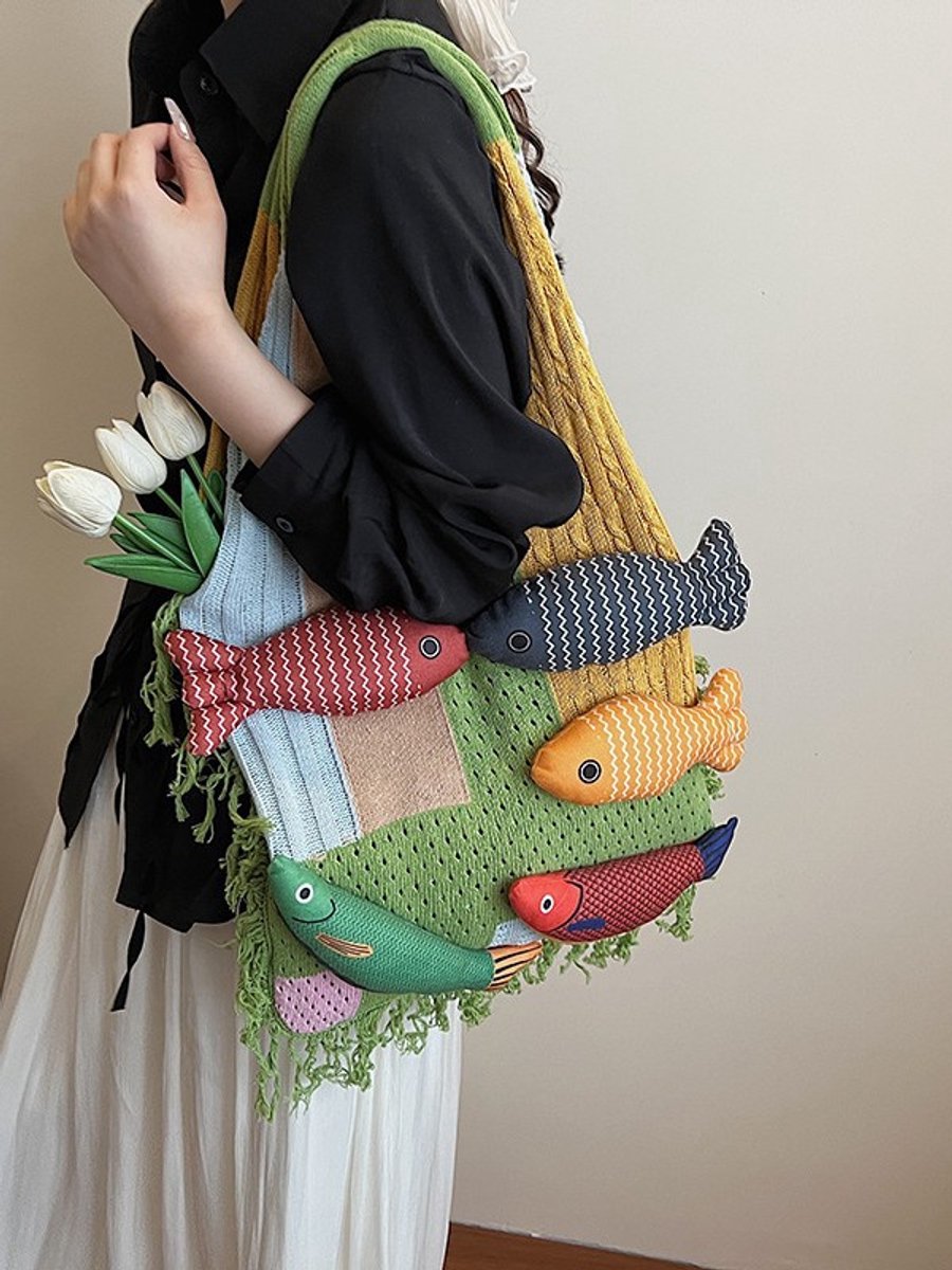 Shoulder Bag - Spacious Storage Bag - Versatile Knitted Bag - Tassel Shopping Bag - Perfect for Day Trips and Shopping - Red - Image 6