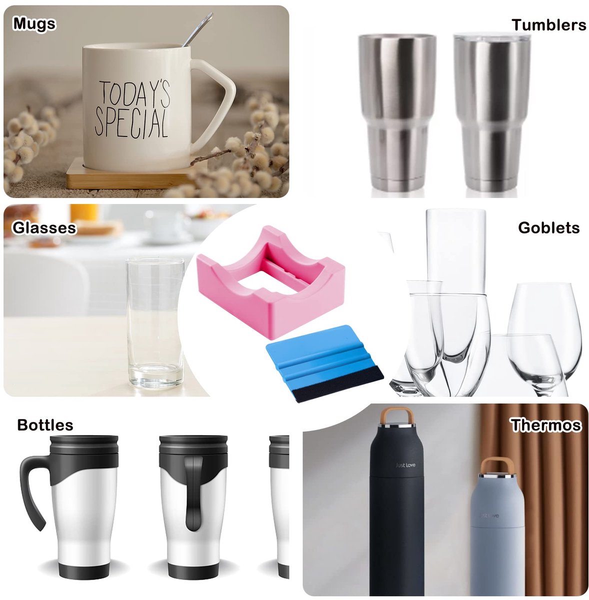 Vinyl Sticker Applicator for Cups - Silicone Cup Holder with Felt Edge Scraper - Silicone Cup Holder - Insulated Mug Holder - Non-Slip Glass Cup Holder - One-Handed Sticking for Mugs & Bottles - DIY Accessory - Pink - Image 2