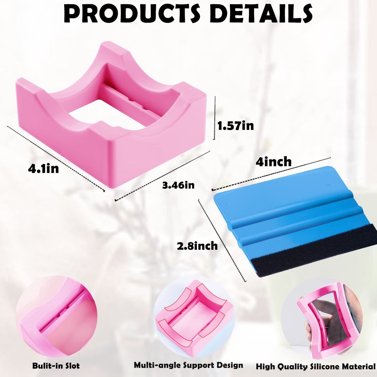 Vinyl Sticker Applicator for Cups - Silicone Cup Holder with Felt Edge Scraper - Silicone Cup Holder - Insulated Mug Holder - Non-Slip Glass Cup Holder - One-Handed Sticking for Mugs & Bottles - DIY Accessory - Pink - Image 3