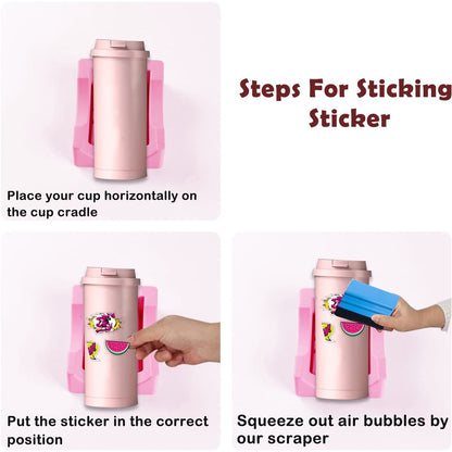 Vinyl Sticker Applicator for Cups - Silicone Cup Holder with Felt Edge Scraper - Silicone Cup Holder - Insulated Mug Holder - Non-Slip Glass Cup Holder - One-Handed Sticking for Mugs & Bottles - DIY Accessory - Pink - Image 4