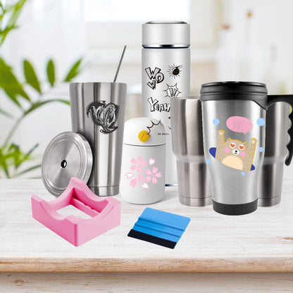 Vinyl Sticker Applicator for Cups - Silicone Cup Holder with Felt Edge Scraper - Silicone Cup Holder - Insulated Mug Holder - Non-Slip Glass Cup Holder - One-Handed Sticking for Mugs & Bottles - DIY Accessory - Pink - Image 5