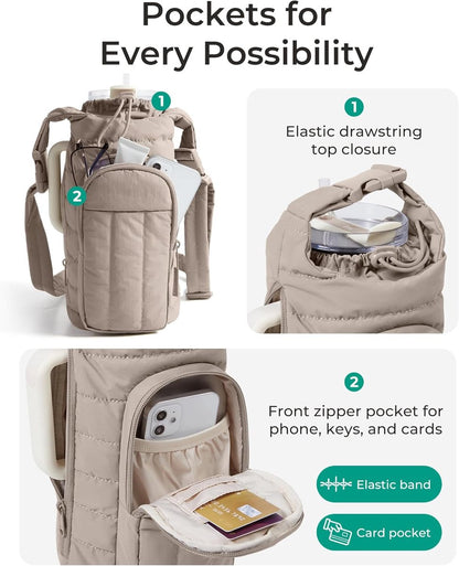 Handbag - Bottle Holder - Suitable for 950ml/1200ml water bottles - With shoulder strap and phone pocket - Unisex - The perfect companion for hiking and camping trips (Light Pink) - Image 3