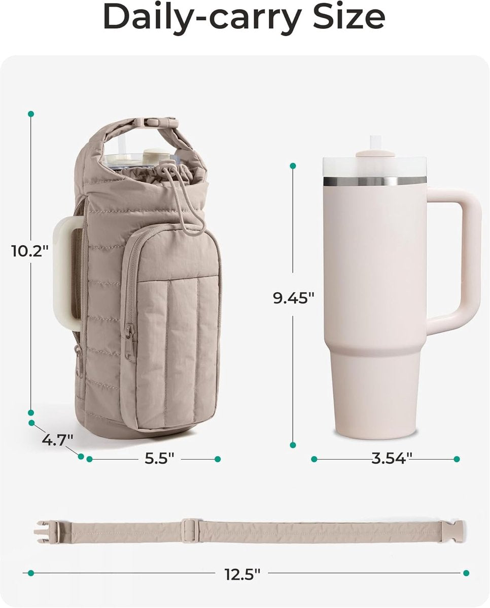 Handbag - Bottle Holder - Suitable for 950ml/1200ml water bottles - With shoulder strap and phone pocket - Unisex - The perfect companion for hiking and camping trips (Light Pink) - Image 5