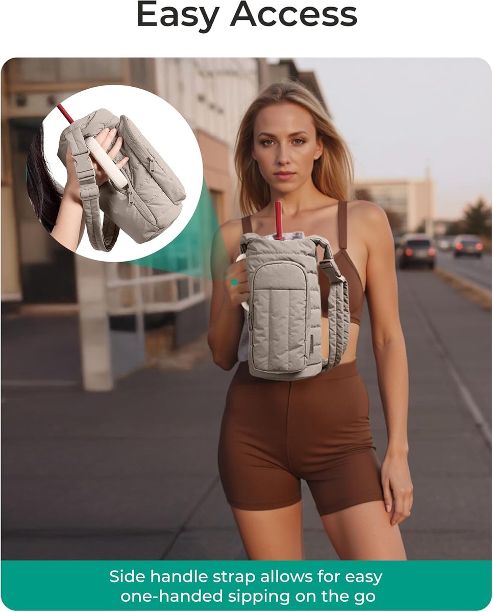 Handbag - Bottle Holder - Suitable for 950ml/1200ml water bottles - With shoulder strap and phone pocket - Unisex - The perfect companion for hiking and camping trips (Light Pink) - Image 6
