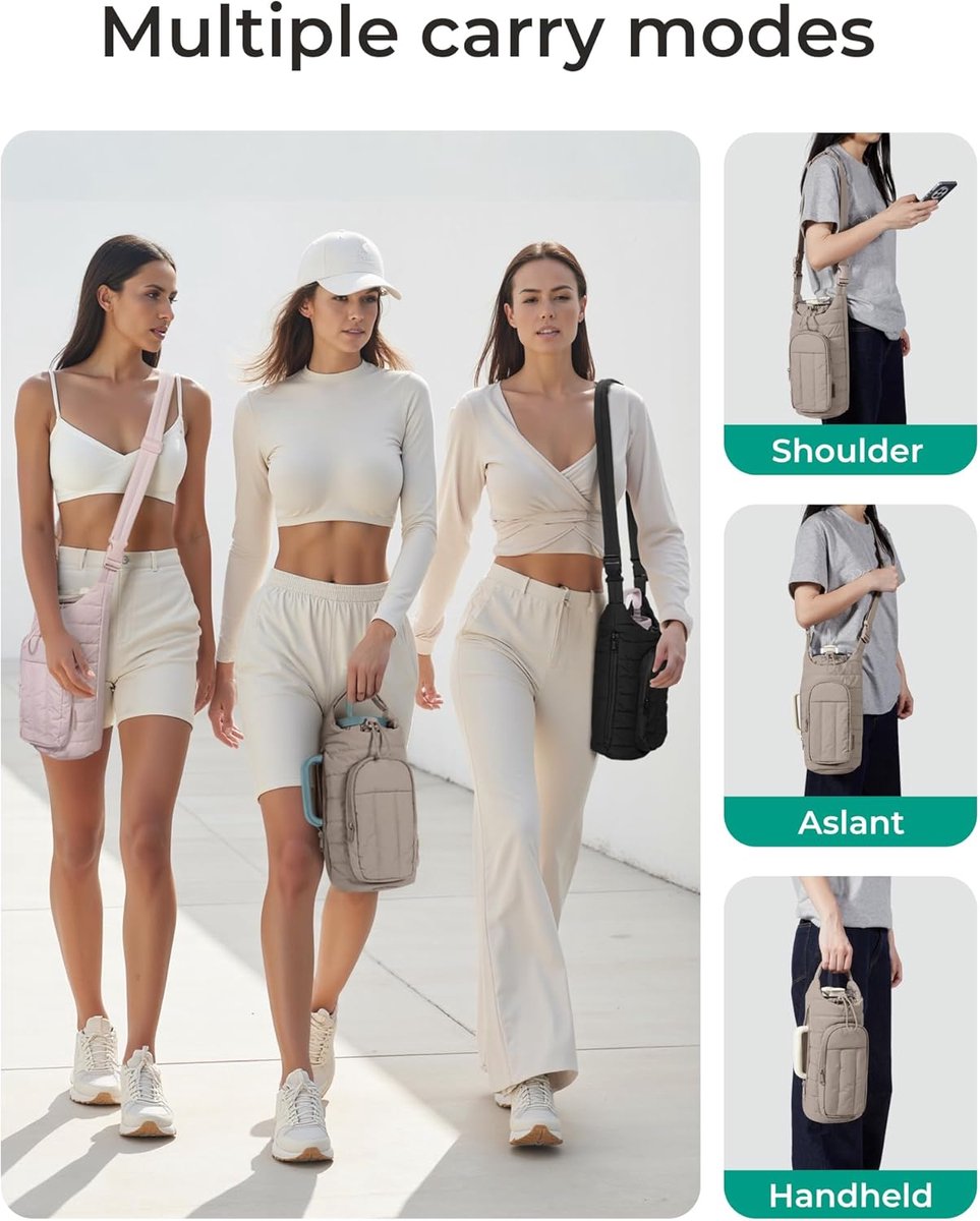 Handbag - Bottle Holder - Suitable for 950ml/1200ml water bottles - With shoulder strap and phone pocket - Unisex - The perfect companion for hiking and camping trips (Light Pink) - Image 7