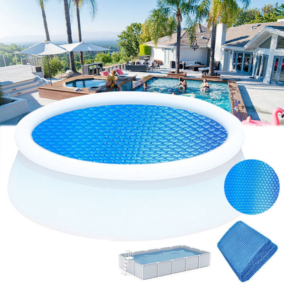Insulation foil for outdoor pools - 2.4 m diameter - Blue - 1 piece - Image 2