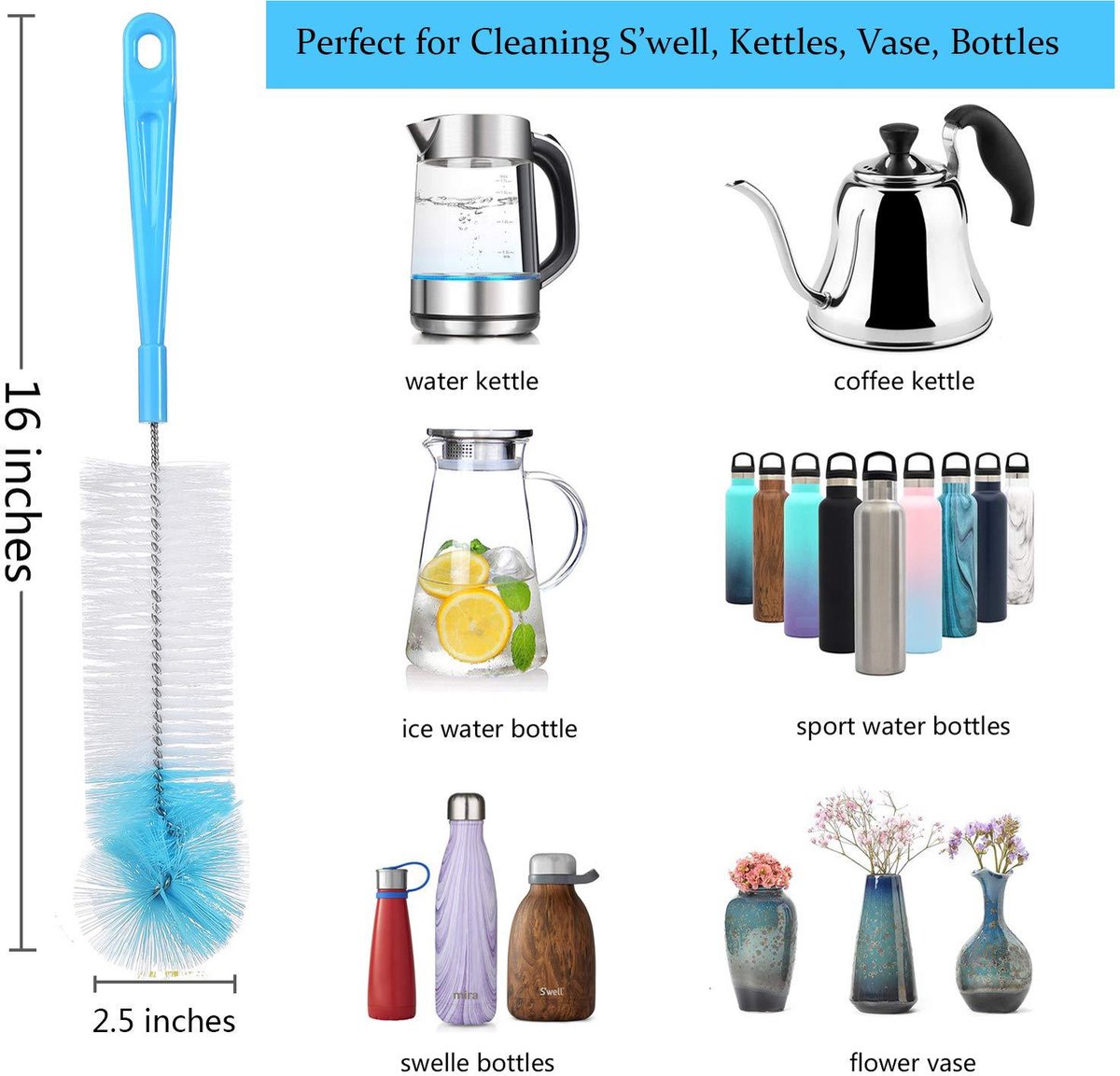 Cup Cleaning Brushes - Pack of 8 - Scratch-resistant - For all cup surfaces - Baby bottle brush - Blue - Image 4