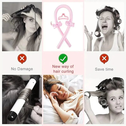 Hair Rollers - 6-Piece - Heatless Curling Iron - Heatless Curls - Curls without Heat - Includes Hair Clip and Satin Sleep Cap (Black) - Image 3