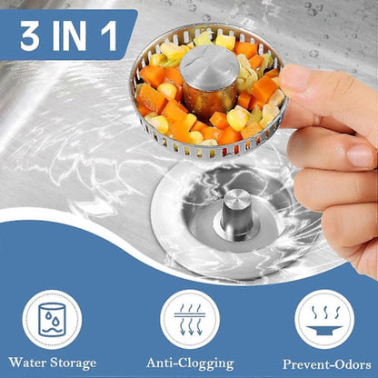 Sink Drain Strainer - 3-in-1 - Stainless Steel - Collapsible Sink Stopper - Strainer - Silver - Image 4