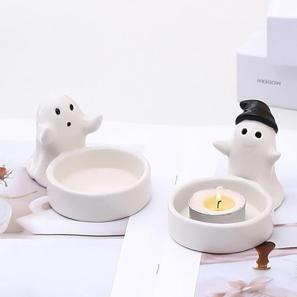 1 Piece - Ceramic Ghost Candle Holder - Cute Ghost Ornament - Birthday Gift - Desk Decoration (Style 2) - Image 2