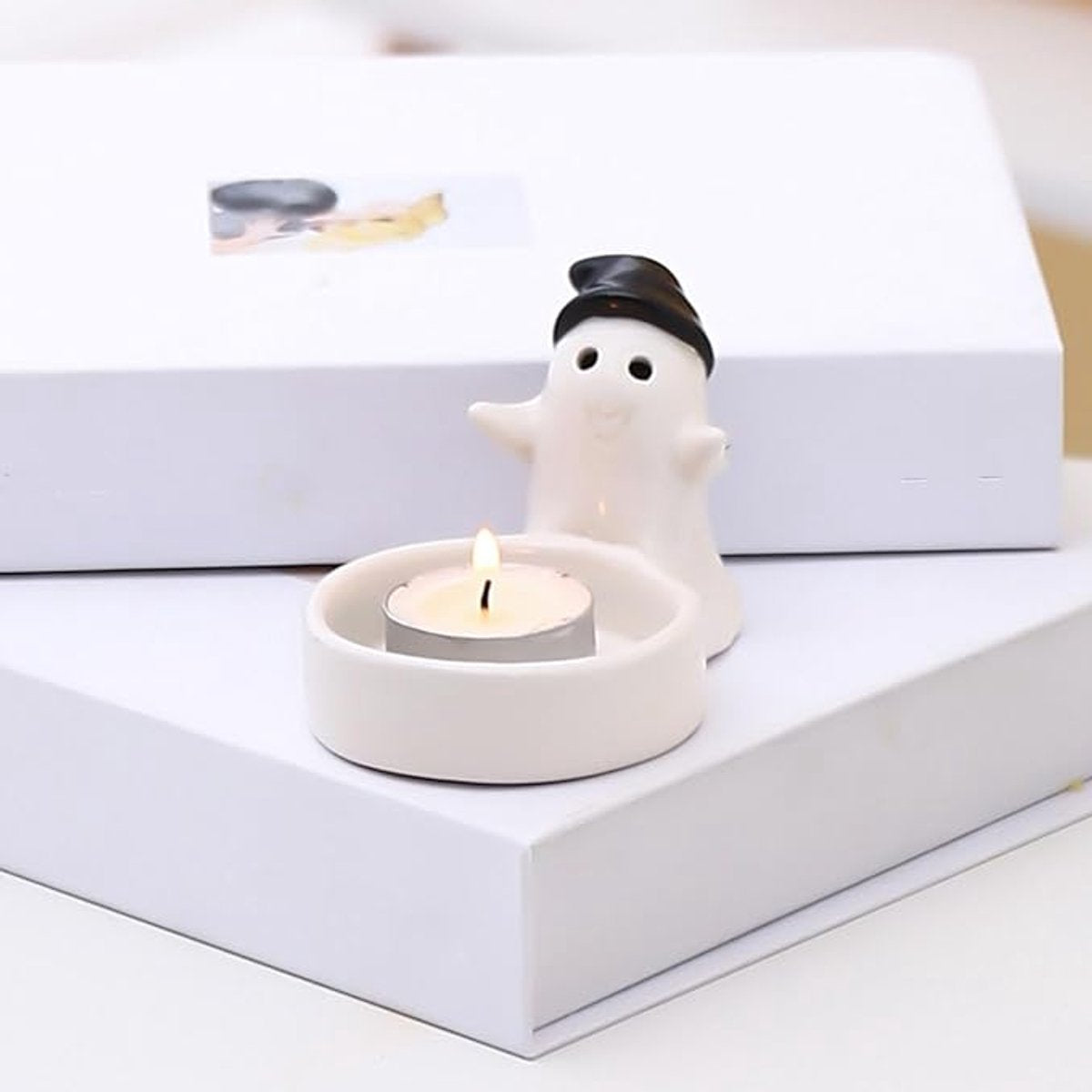1 Piece - Ceramic Ghost Candle Holder - Cute Ghost Ornament - Birthday Gift - Desk Decoration (Style 2) - Image 3