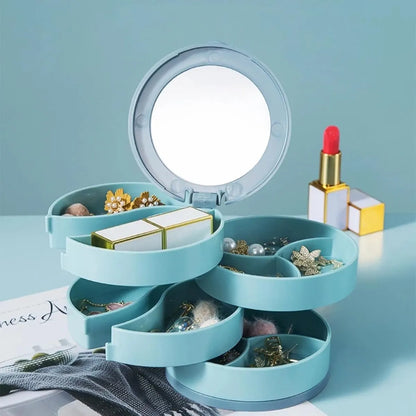 Jewelry Box - Foldable Storage Box - Rotating Jewelry Box with Multiple Layers - Elegant Storage Box for Earrings - Dust-free and Compact - Suitable for Earrings and Jewelry (Blue)