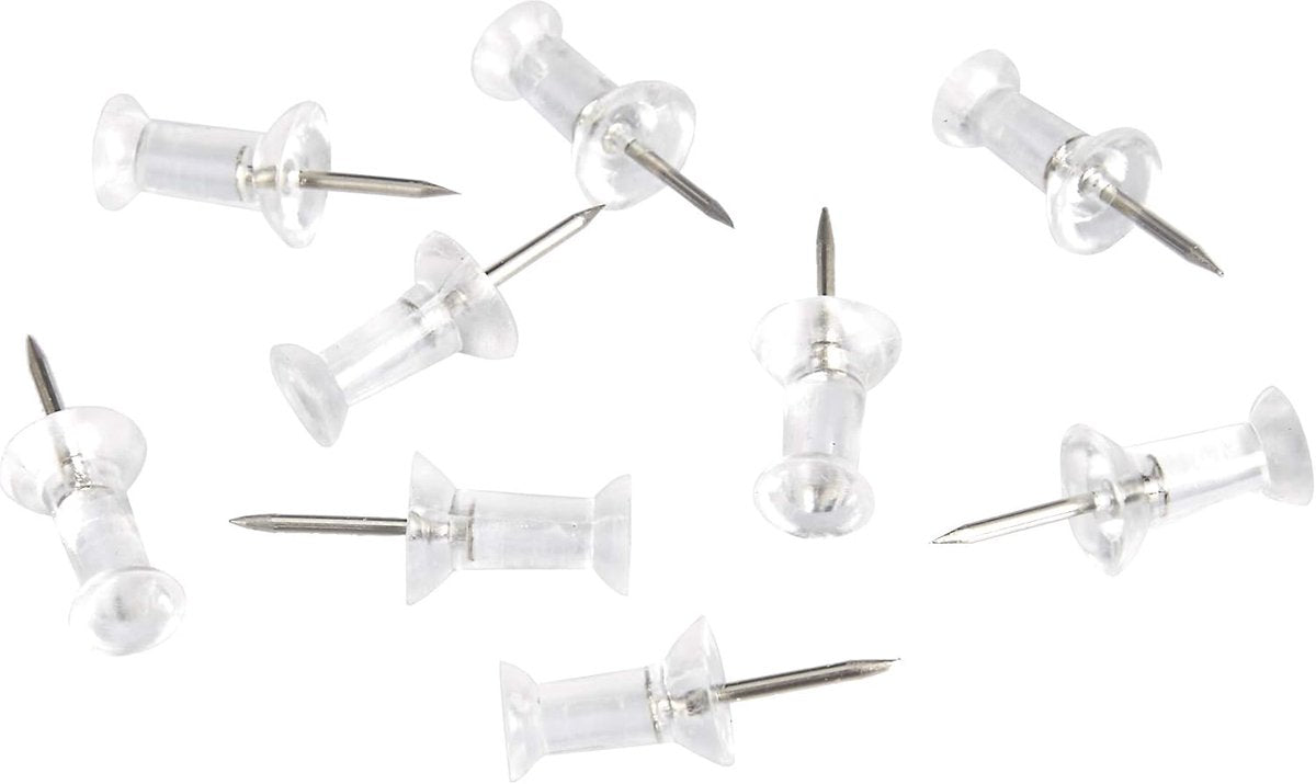 Set of 200 Transparent Push Pins - 11mm Long - Suitable for noticeboards, cards, posters and craft projects