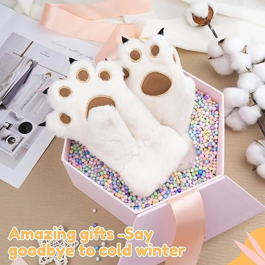 Gloves - 1 pair - Winter gloves - Cartoon gloves - Neckband - Children's gloves - Warm gloves - Plush gloves - One size（White） - Image 4