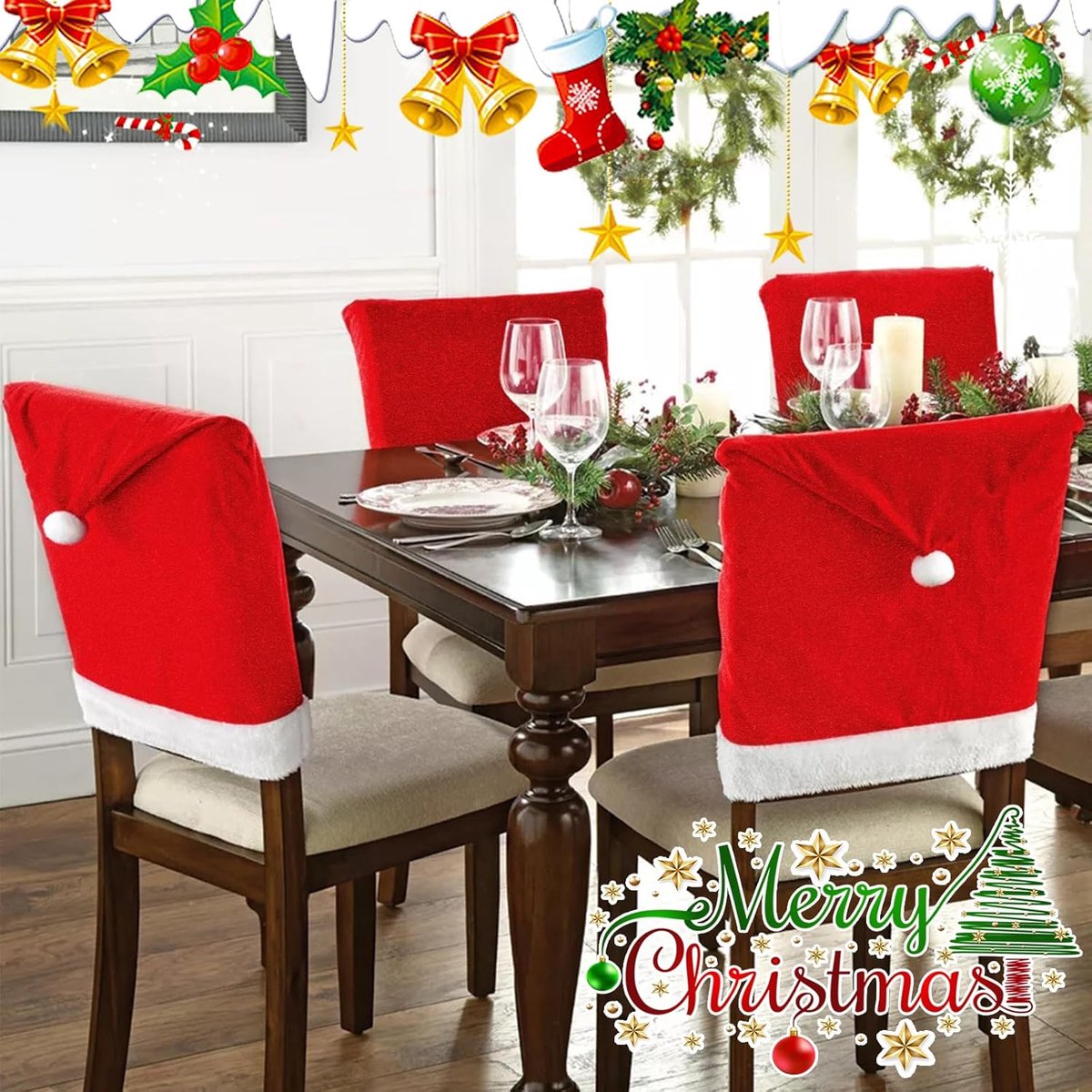Chair Covers - Set of 5 - Christmas Chair Covers - Red Chair Covers - Christmas Chair Covers - Christmas Decorations - Image 3