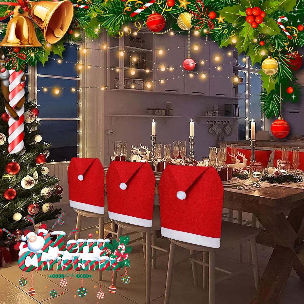 Chair Covers - Set of 5 - Christmas Chair Covers - Red Chair Covers - Christmas Chair Covers - Christmas Decorations - Image 4
