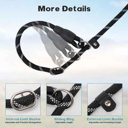 1.8m Long Dog Training Leash - Durable, tension-free polyester dog leash with two padded handles and reflective thread - For small and medium-sized dogs - Black - Image 3