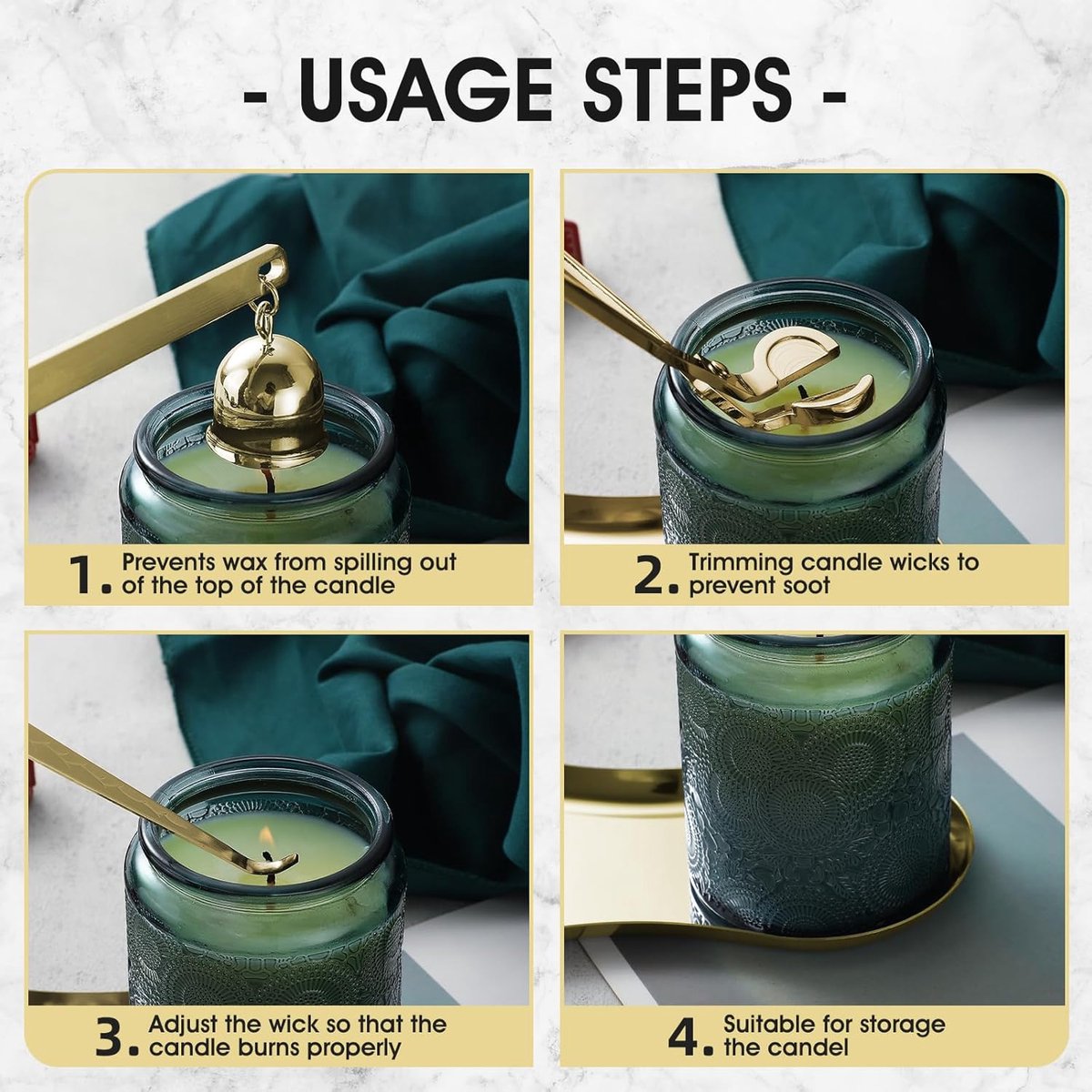 Candle Extinguisher - 3 in 1 Candle Accessory Set - Candle Key, Mini Candle Extinguisher, Candle Key - Perfect for Candle and Fragrance Lovers (3-Piece Set, Gold) - Image 4