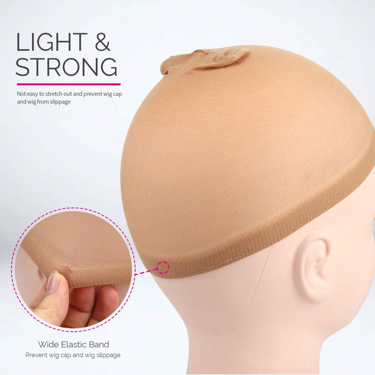 5-piece set - light brown - elastic - wig cap - Image 2