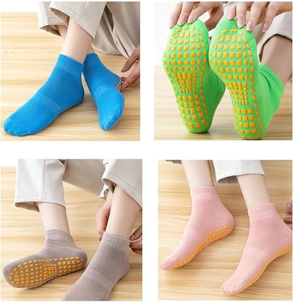 6 pairs - with anti-slip granules - trampoline socks for the playground - anti-slip floor socks (black + heather grey + lotus root powder + khaki + purple + blue) - Image 2