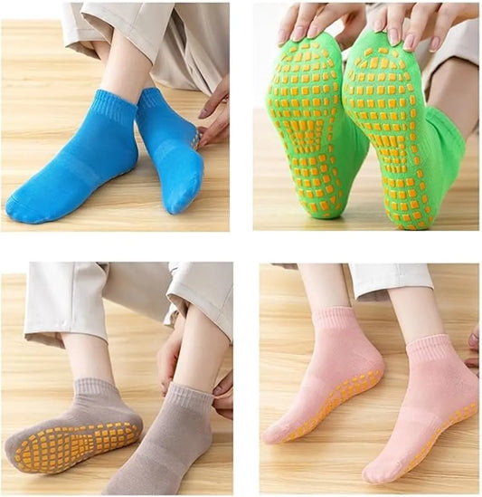 6 pairs - with anti-slip granules - trampoline socks for the playground - anti-slip floor socks (black + heather grey + lotus root powder + khaki + purple + blue) - Image 2