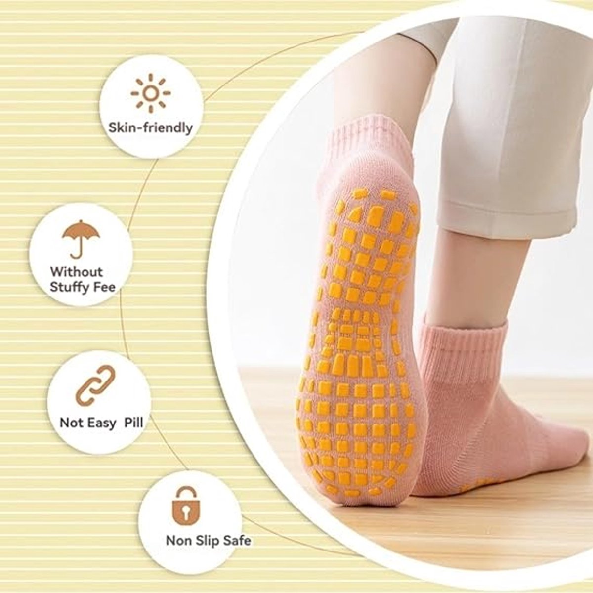 6 pairs - with anti-slip granules - trampoline socks for the playground - anti-slip floor socks (black + heather grey + lotus root powder + khaki + purple + blue) - Image 3