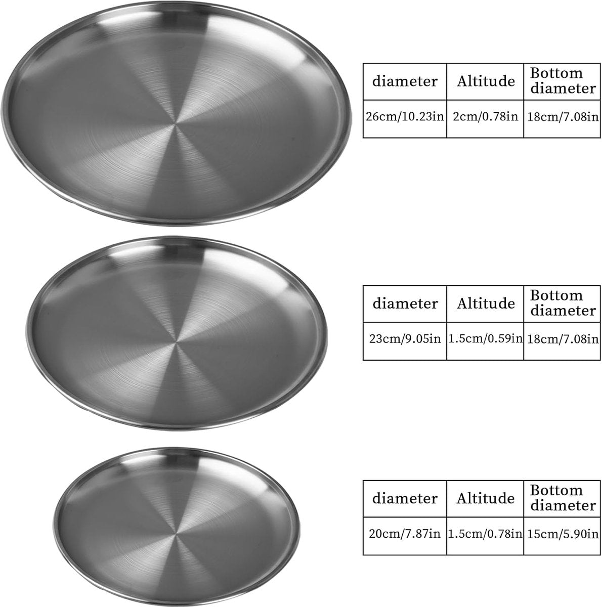 Dinner Plates - 3-Piece - Stainless Steel Plates - 20cm, 23cm, 26cm - Matte Finish - Reusable - Suitable for outdoor use, picnics, kitchens, and parties - Image 3