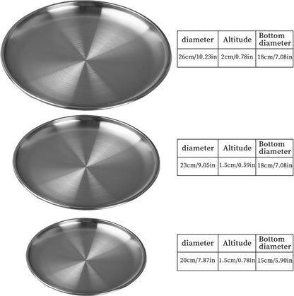 Dinner Plates - 3-Piece - Stainless Steel Plates - 20cm, 23cm, 26cm - Matte Finish - Reusable - Suitable for outdoor use, picnics, kitchens, and parties - Image 3