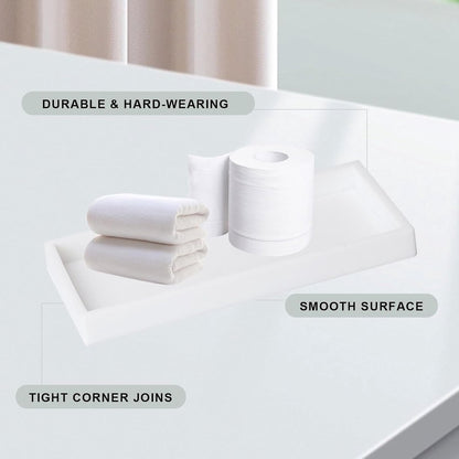 Tray - Two-piece set - Dressing table tray - Bathroom storage tray - Cosmetics storage tray - Bathroom storage box - Suitable for storing candles, soap, towels, perfume, etc. - White - 20x10x1.8 cm - Image 4