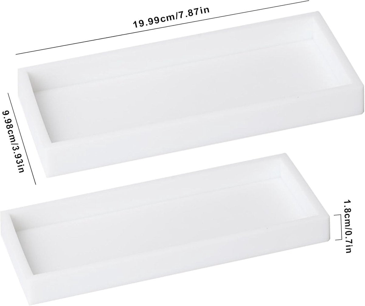 Tray - Two-piece set - Dressing table tray - Bathroom storage tray - Cosmetics storage tray - Bathroom storage box - Suitable for storing candles, soap, towels, perfume, etc. - White - 20x10x1.8 cm - Image 5