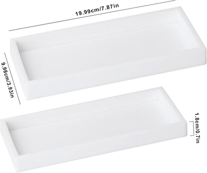 Tray - Two-piece set - Dressing table tray - Bathroom storage tray - Cosmetics storage tray - Bathroom storage box - Suitable for storing candles, soap, towels, perfume, etc. - White - 20x10x1.8 cm - Image 5
